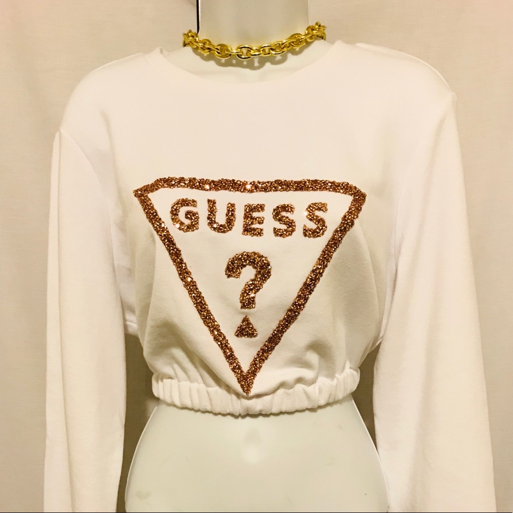 Guess Glitter Bomber Cropped Top SweatShirt XL